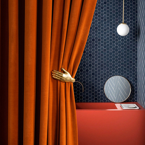 轻奢橙色窗帘2021年新款莫兰迪北欧ins风网红丝绒卧室客厅全遮光