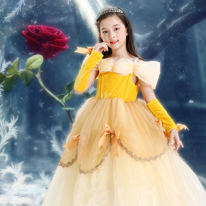 贝尔公主六一节服装女童美女与野兽Belle公主儿童婚纱礼服花童裙