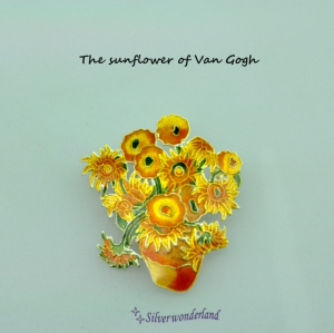 the sunflower of van gogh梵高的向日葵┇925纯银手工烧蓝胸针