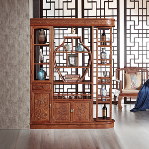 红木隔厅柜中式隔断酒柜花梨实木旋转间厅柜刺猬紫檀双面玄关柜