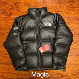 supreme x tnf leather nuptse 17aw 北面联名 黑皮羽绒服 皮面