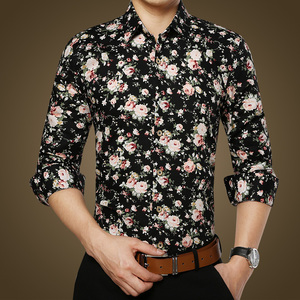 花衬衫男长袖修身韩版薄款