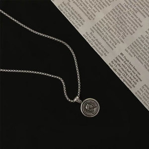 纯银项链男女潮人头像吊坠欧美复古ins冷淡风街头嘻哈长款毛衣链