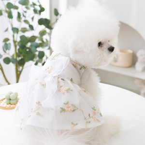 狗狗春夏季透气蕾丝带小碎花双层白色公主裙连身裙泰迪小型犬衣服