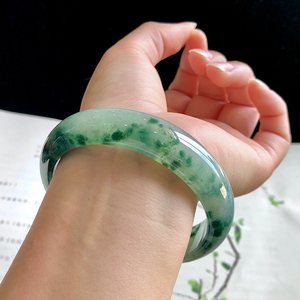兄弟翡翠【8月新品】缅甸木那冰海藻绿花水足正装手镯2079圈口57
