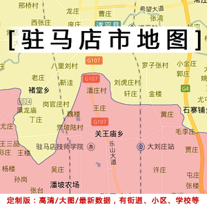 驻马店市地图贴图2021办公室挂图装饰画定制驻马店行政交通地形图