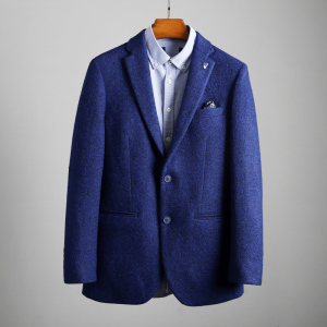 43%羊毛 剪标男装正品尾货男士西服上衣修身帅气蓝色毛呢休闲西装