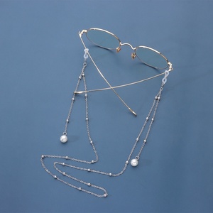 欧美跨境饰品 珍珠流苏长款眼镜链 金属圆珠链条口罩面罩固定配饰