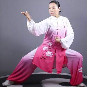 马蕾太极新款太极拳表演服团队演出服男女同款中长款刺绣玉兰花