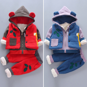 男童宝宝秋冬装加绒套装1岁半婴儿童装2女童3加厚4保暖卫衣三件套