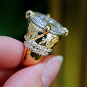 古币珠宝古罗马丰收女神18k金钻石群镶圆形素金古币戒指指环定制