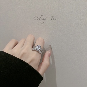 Oolong Tea首饰限定 公主的纱裙宝石戒指水钻镶嵌小众可调节食指
