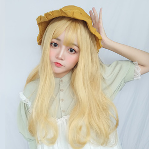 也萌lolita假发奶金色欧美长卷发整顶时尚女头发网红自然修脸仿真