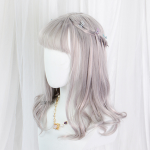 潮色假发女生中长发长卷发银色洛丽塔lolita造型编发千禧辣妹网红