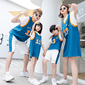 炸街亲子装夏装一家三口四口运动套装父子装球服宽松母女装连衣裙