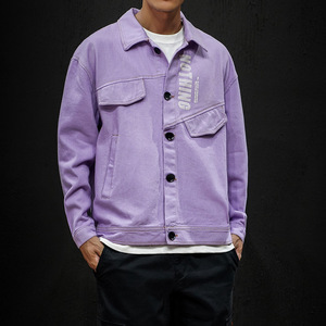 春秋情侣款紫色牛仔外套男潮牌大码街头嘻哈工装夹克学生帅气外衣