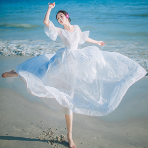 女旅游衣服三亚旅行穿搭拍照裙子旅行海岛风沙滩裙宝宝服装加工厂