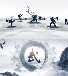 大气节日晚会活动节目表演汇演中国功夫舞台led背景视频水墨素材