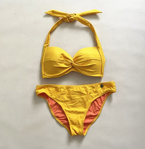 澳洲一线小众设计简约黄色性感时尚大小胸带钢圈聚拢三点式比基尼