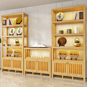 实木茶叶展示柜中式陶瓷隔断柜复古展示架茶室置物架办公室收纳柜