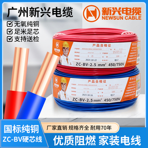 广州新兴电缆国标ZC-BV 2.5平方4 1.5 6单股硬芯线家用装铜芯电线