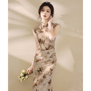 法式丝绒鱼尾裙旗袍2024年新式女中国风年轻款优雅气质日常连衣裙