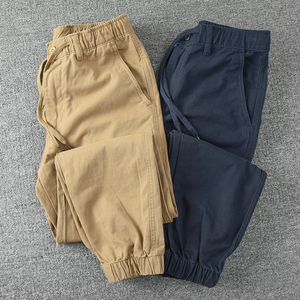 水洗布裤子男束脚裤