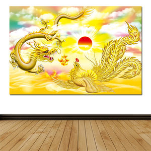 龙凤戏珠挂画金龙凤凰图墙贴龙凤呈祥客厅旭日东升金龙金凤q258