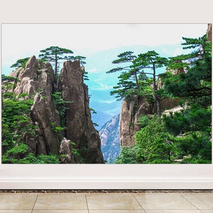 室壁画大型松树画别墅竖式挑空客厅背景墙有山无水玄关画0人付款58