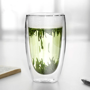家用双层玻璃杯隔热透明茶杯创意圆形水杯耐热咖啡杯果汁饮料杯子