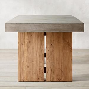 北欧简约侘寂风餐桌全实木极简水泥灰复古餐桌长方形办公桌工作台
