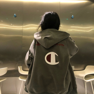 champion日版代购冠军卫衣女加绒加厚冬拉链连帽外套男女情侣款潮