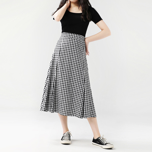 黑白格子长裙女秋冬