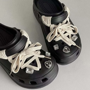 适配crocs洞洞鞋配饰diy钻饰配件米白色ro鞋带小红书推荐捆绑串法