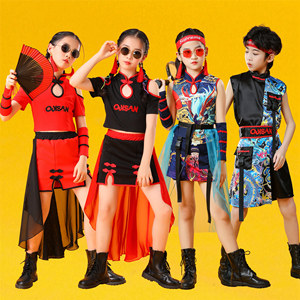 中国风爵士舞演出服国潮模特走秀嘻哈街舞表演服六一儿童复古旗袍