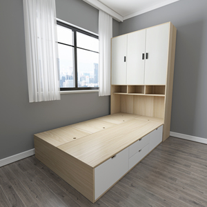 简约小户型衣柜床一体省空间高箱榻榻米储物床板镂空立柜定制家具