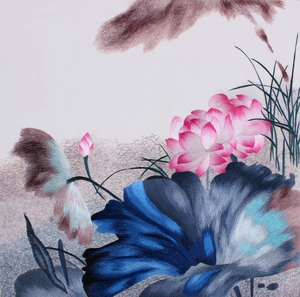 苏绣diy套件初学水墨荷花荷叶针迹扫描零基础手工入门刺绣图案