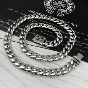 925纯银ch克罗心个性十字架嘻哈潮男士霸气粗款复古扁链古巴项链