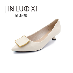 时尚尖头细跟高跟鞋春季单款金洛熙女鞋单鞋中跟低帮浅口