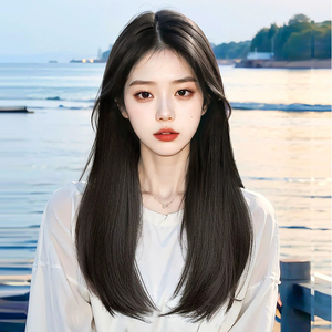 假发女长发全头套日常自然中分八字刘海黑长直仿真人发整顶假发套