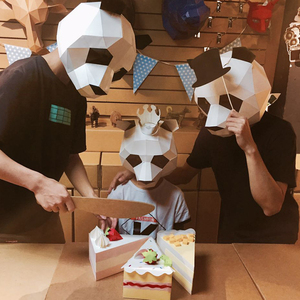 创意熊猫头套动物纸模diy材料派对化妆舞会面具儿童表演出道具