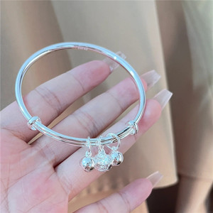 平安锁铃铛银手镯女纯银足银999镯子网红爆款年轻款银饰少女礼物