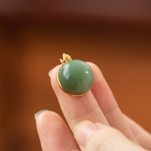 苏玉祥 天然和田玉碧玉粉青18k 金镶玉猫眼吊坠苏工小众百搭项链