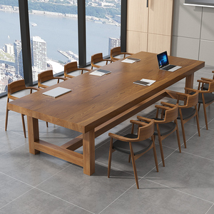 实木大型会议桌长条桌简约现代电脑办公桌会议室多人洽谈桌椅组合