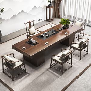 实木茶桌椅组合新中式原木简约茶台办公室客厅大板家用抽屉泡茶桌