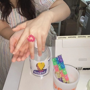 韩国小众设计师swingset同款ins风可爱镂空爱心桃心水晶编织戒指