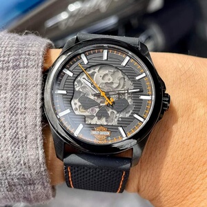 harley davidson/哈雷戴维森手表男镂空骷髅表盘自动机械欧美腕表
