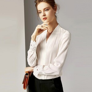 v字领长袖短款上衣