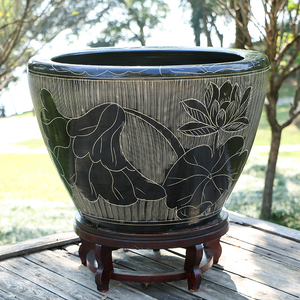 景德镇陶瓷鱼缸特大号客厅养鱼盆户外鱼缸睡莲荷花缸庭院老式水缸
