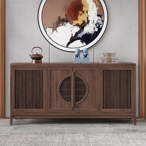 新中式实木玄关柜餐边柜黑胡桃简约隔断鞋柜实木禅意装饰边柜定制